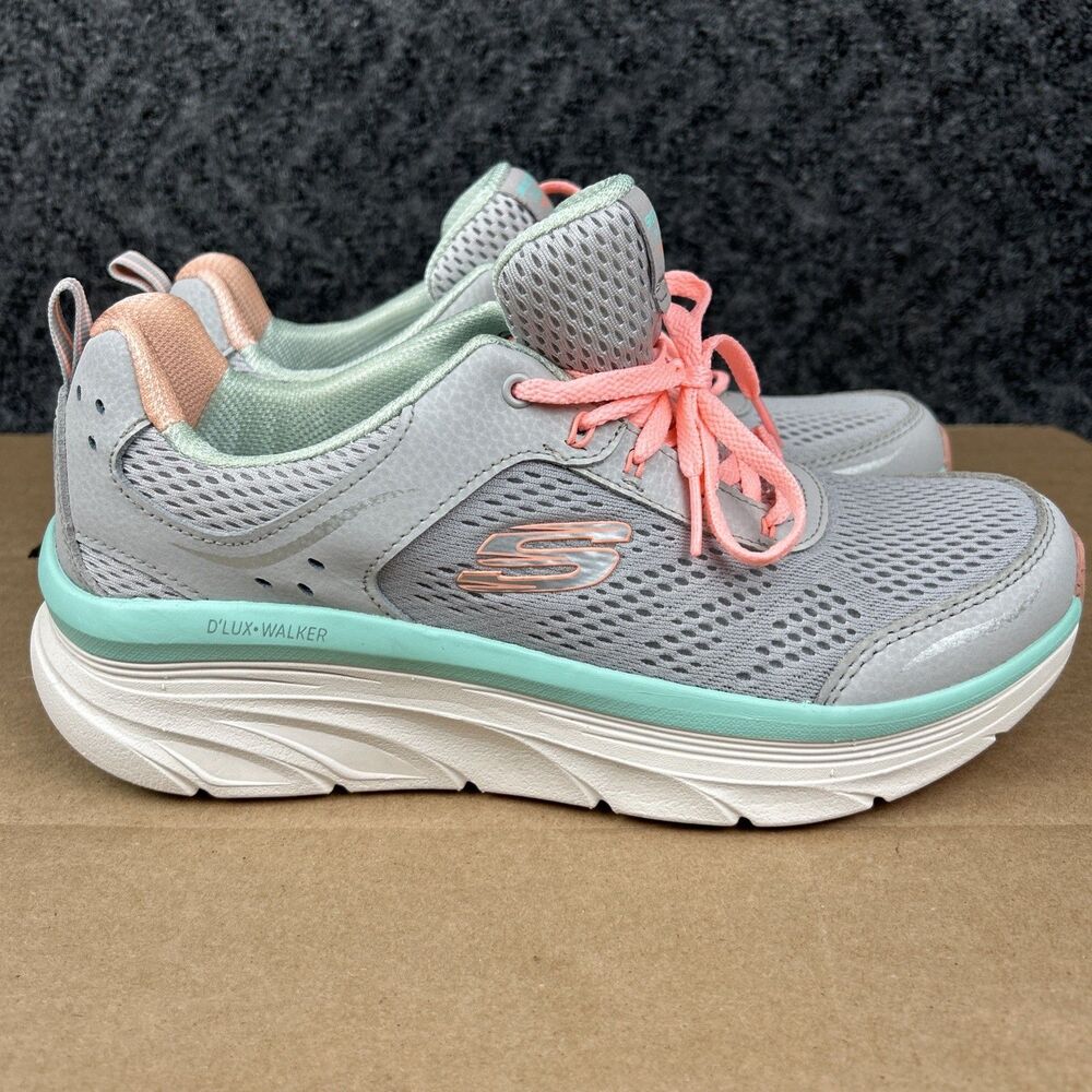 Skechers D'Lux Walker - Infinite Motion Women's 10 Gray Teal Pink Walking Shoes - Picture 2 of 10